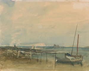 Escena costera con acantilados blancos y barcos en la orilla de Joseph Mallord William Turner